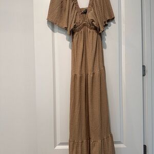 Brown Maxi Dress with Flutter Sleeves